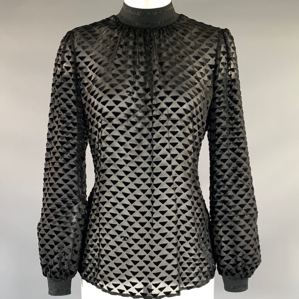 TORY BURCH Size 2 Black Viscose & Silk Triangle Sheer Dress Top
